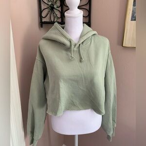 TNA Light Green Cropped Hoodie Cabincore Scandi girl neutral cozy comfy cute